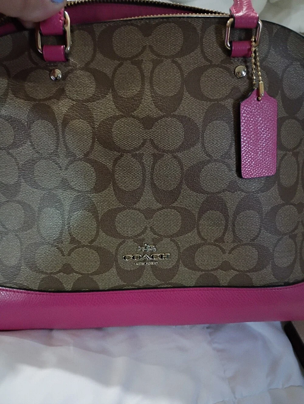 Coach Brown Signature Satchel with Pink Trim